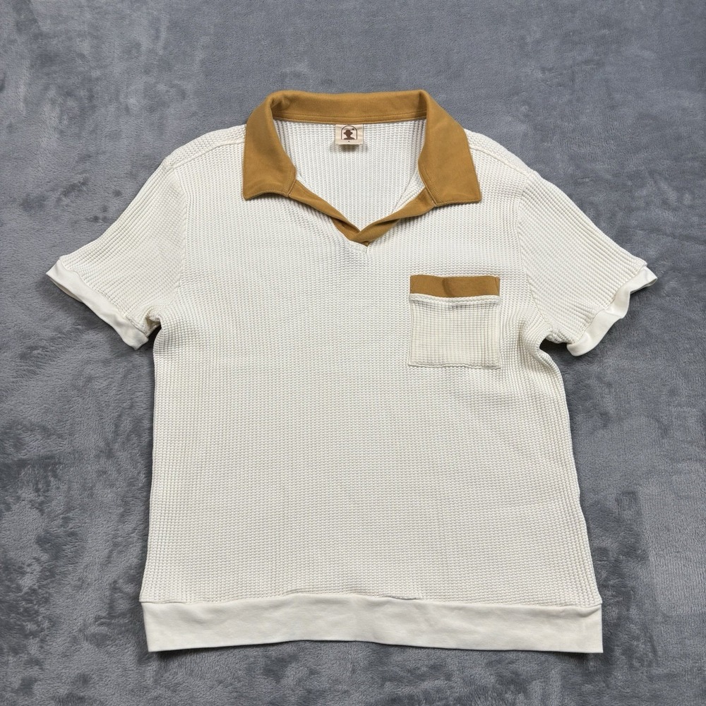 Dandy Del Mar Men's Large The Cannes Waffle Knit Polo Cream Short Sleeve
